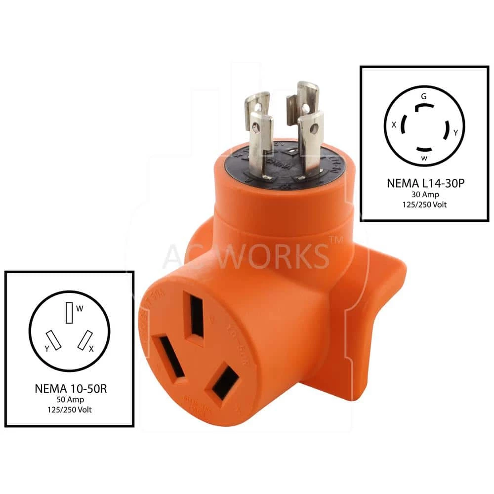 30 Amp 4-Prong L14-30P 30 Amp Generator Locking Plug to 10-50R 50 Amp 125-Volt/250-Volt Welder Adapter by AC WORKS 4 30 Amp 4-Prong L14-30P 30 Amp Generator Locking Plug to 10-50R 50 Amp 125-Volt/250-Volt Welder Adapter by AC WORKS - Image 2