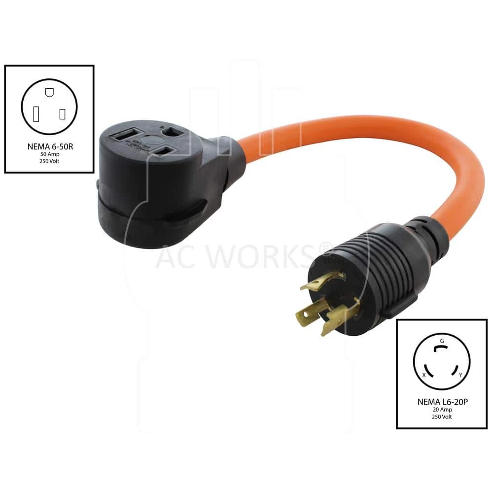 AC Connectors 1.5 ft. L6-20P 20 Amp 250-Volt Locking Plug to 6-50 Welder Connector by AC WORKS 4 AC Connectors 1.5 ft. L6-20P 20 Amp 250-Volt Locking Plug to 6-50 Welder Connector by AC WORKS - Image 2
