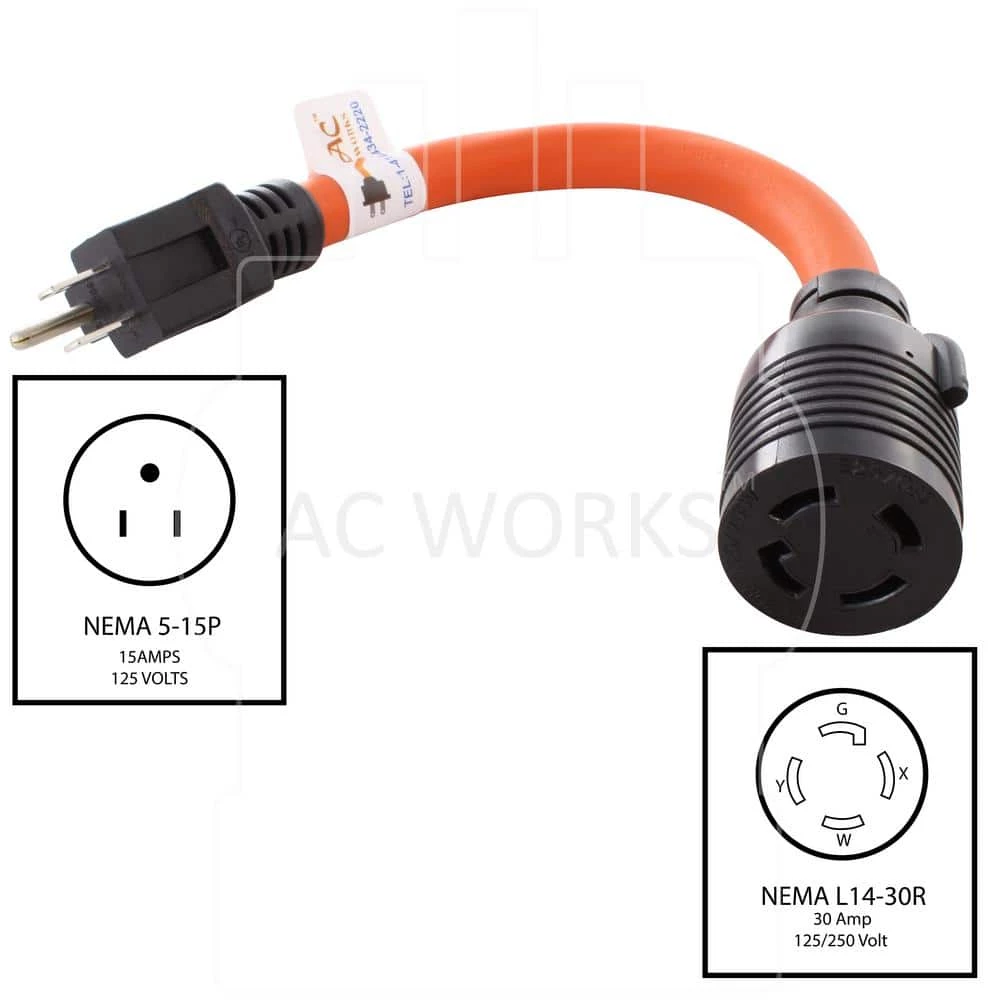 1 ft. 15 Amp Household Plug to L14-30 30 Amp 4-Prong Transfer Switch Inlet Adapter by AC WORKS 4 1 ft. 15 Amp Household Plug to L14-30 30 Amp 4-Prong Transfer Switch Inlet Adapter by AC WORKS - Image 2
