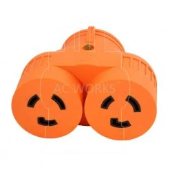 Power Tool V-Duo Outlet Adapter L5-20P 20 Amp 3-Prong Plug to Two 20 Amp L5-20R 3-Prong Outlets by AC WORKS 11 Power Tool V-Duo Outlet Adapter L5-20P 20 Amp 3-Prong Plug to Two 20 Amp L5-20R 3-Prong Outlets by AC WORKS -AC WORKS Shop orange black ac works plug adapters advl520l520 1f 1000