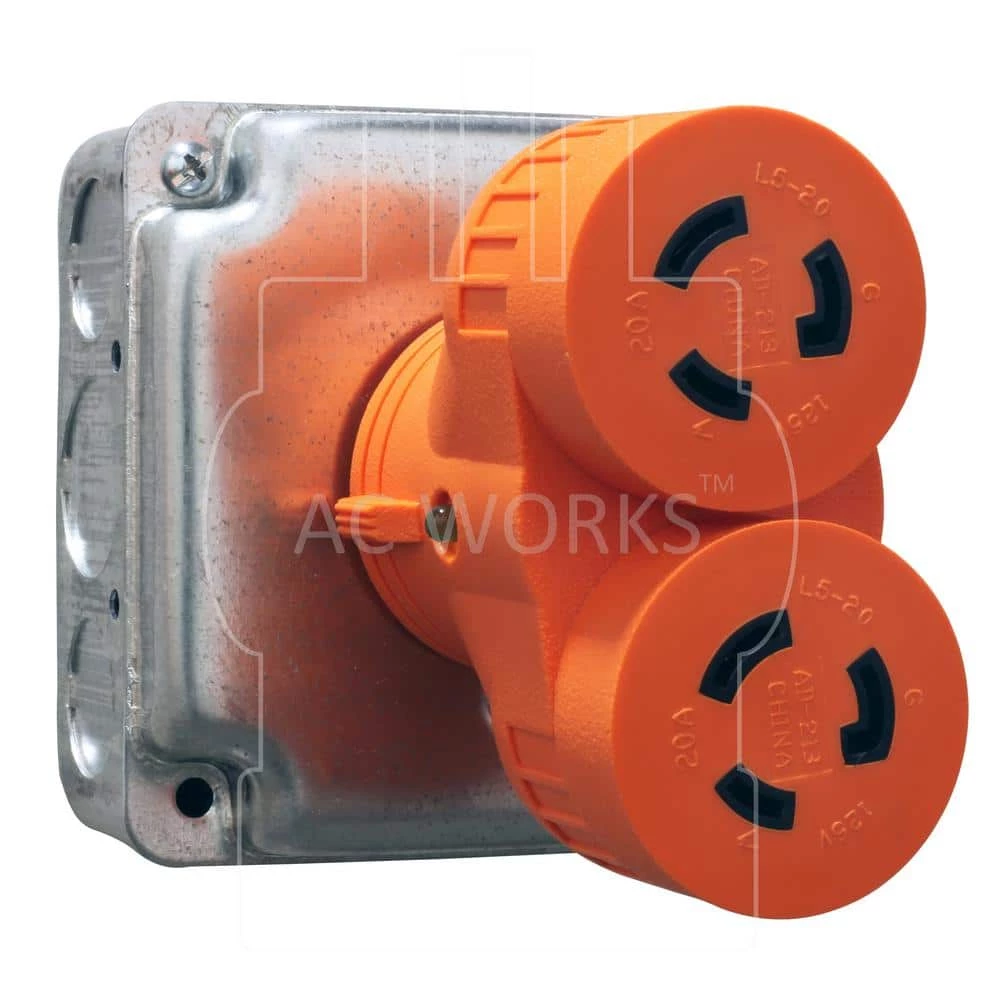 Power Tool V-Duo Outlet Adapter L5-20P 20 Amp 3-Prong Plug to Two 20 Amp L5-20R 3-Prong Outlets by AC WORKS 8 Power Tool V-Duo Outlet Adapter L5-20P 20 Amp 3-Prong Plug to Two 20 Amp L5-20R 3-Prong Outlets by AC WORKS - Image 6