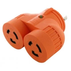 Power Tool V-Duo Outlet Adapter L5-20P 20 Amp 3-Prong Plug to Two 20 Amp L5-20R 3-Prong Outlets by AC WORKS
