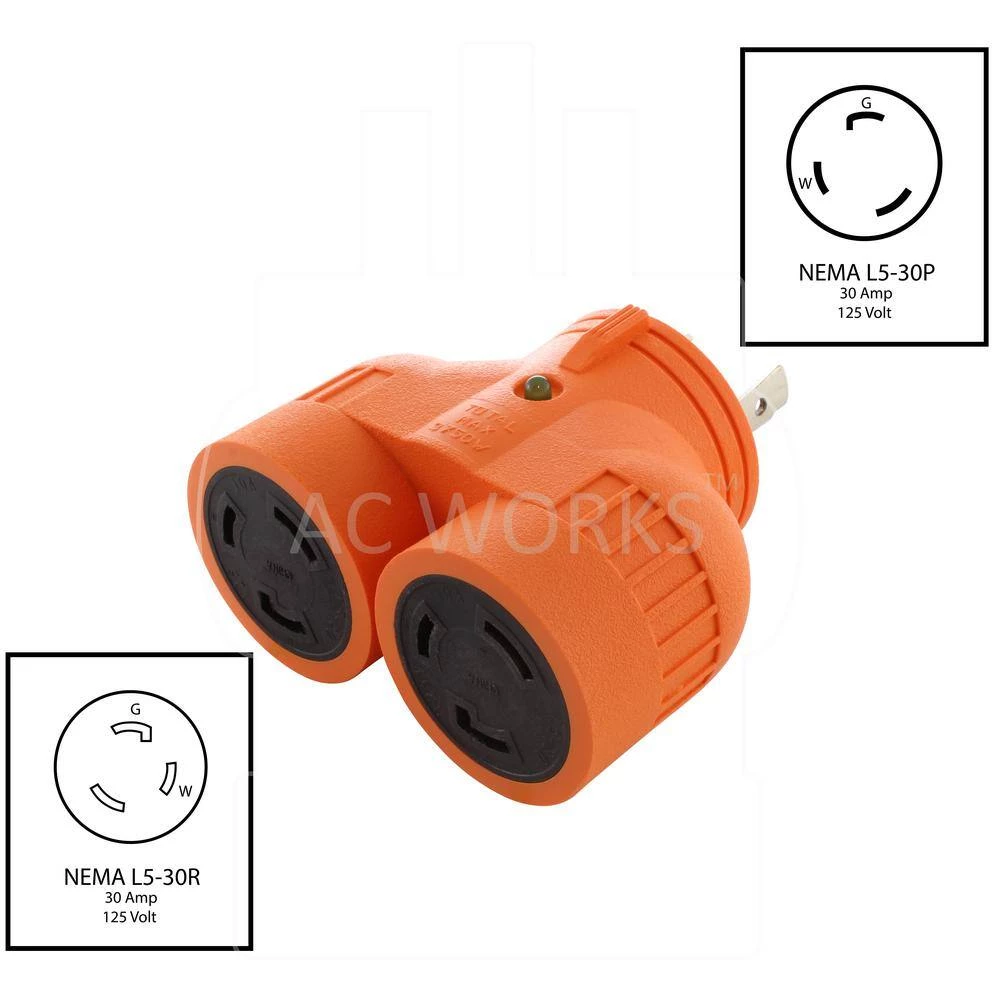 Generator V-Duo Outlet Splitter L5-30P 30 Amp 3-Prong Locking Plug to (2) L5-30R Locking Female by AC WORKS 4 Generator V-Duo Outlet Splitter L5-30P 30 Amp 3-Prong Locking Plug to (2) L5-30R Locking Female by AC WORKS - Image 2