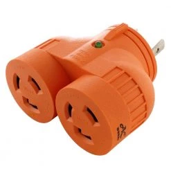 Industrial V-Duo Outlet Adapter L6-30P 30 Amp 250-Volt 3-Prong Locking Plug to (2) L6-30R Female Connectors by AC WORKS