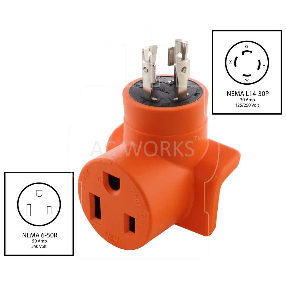 Welder Adapter 30 Amp 4-Prong L14-30P 30 Amp Generator Locking Plug to 6-50R 50 Amp 250-Volt Welder Adapter by AC WORKS 4 Welder Adapter 30 Amp 4-Prong L14-30P 30 Amp Generator Locking Plug to 6-50R 50 Amp 250-Volt Welder Adapter by AC WORKS - Image 2