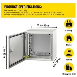 Electrical Box 12 in. x 12 in. x 8 in. NEMA 4X Steel Enclosure Box Outdoor and Indoor Use Electrical Junction Box, Gray by VEVOR -AC WORKS Shop vevor boxes brackets dqxjstcfs30x30x20v0 76 1000