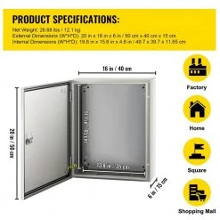 Steel Electrical Box 20 in. x 16 in. x 6 in. Wall-Mounted IP66 Waterproof Carbon Steel Hinged Junction Box for Outdoor by VEVOR -AC WORKS Shop vevor boxes brackets dqxjstcfs50x40x15v0 76 1000