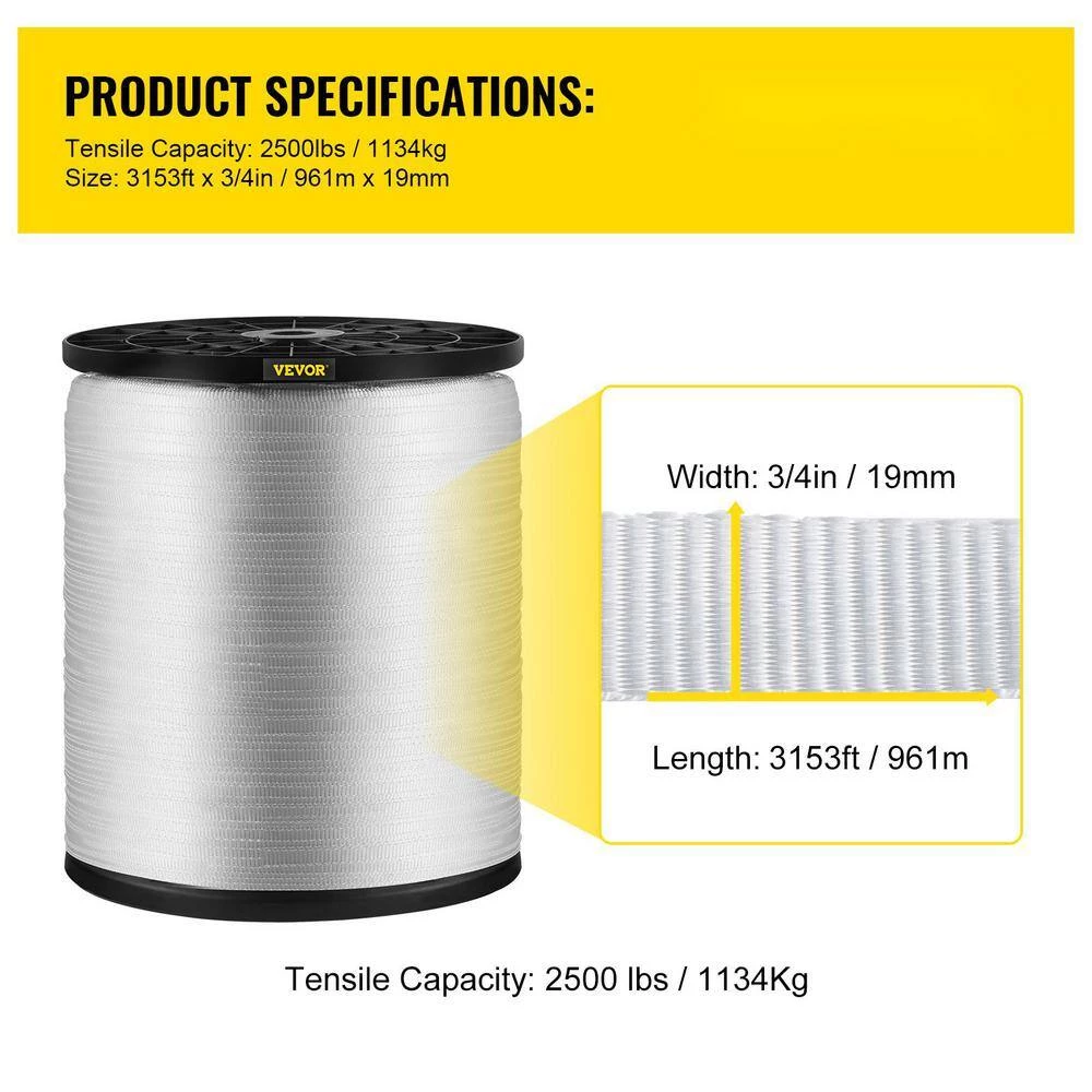 2500 lbs. Polyester Pull Tape 3153 ft. x 3/4 in. Polyester Webbing Suitable For Packaging In Crafting, White by VEVOR 8 2500 lbs. Polyester Pull Tape 3153 ft. x 3/4 in. Polyester Webbing Suitable For Packaging In Crafting, White by VEVOR - Image 7