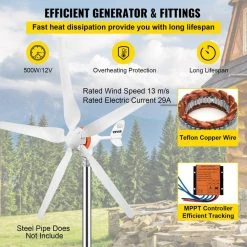 Wind Turbine Generator 500-Watt 5 Blades Auto Adjust Windward Direction Wind Power Generator with MPPT Controller by VEVOR -AC WORKS Shop vevor home wind turbines yflfdjdkzqs7 8eylv0 4f 1000