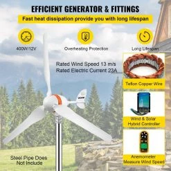 Wind Turbine Generator 400-Watt 12-Volt/AC Wind Turbine Kit 3 Blades Wind Power Generator with Wind and Solar Controller by VEVOR -AC WORKS Shop vevor home wind turbines yflfdjfghbkzqy8zyv0 4f 1000