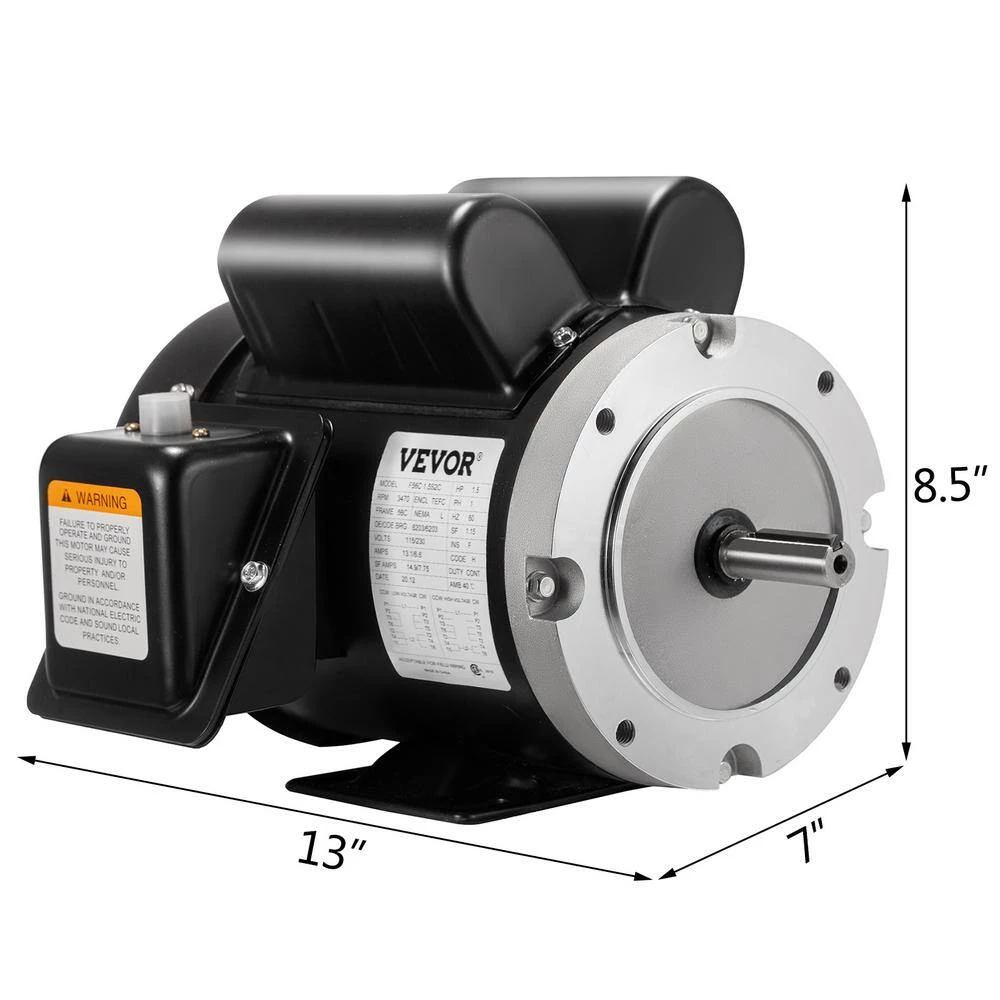 1.5 HP Electric Motor 3450 RPM Reversible Single Phase 56C Frame 5/8 in. Shaft Diameter Air Compressor Motor by VEVOR 9 1.5 HP Electric Motor 3450 RPM Reversible Single Phase 56C Frame 5/8 in. Shaft Diameter Air Compressor Motor by VEVOR - Image 7