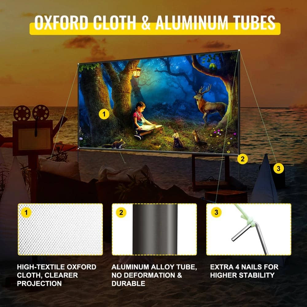 180 in. Movie Screen with Stand Portable Projector Screen 16:9 4K HD Wide Angle Outdoor Movie Screen with Storage Bag by VEVOR 6 180 in. Movie Screen with Stand Portable Projector Screen 16:9 4K HD Wide Angle Outdoor Movie Screen with Storage Bag by VEVOR - Image 4