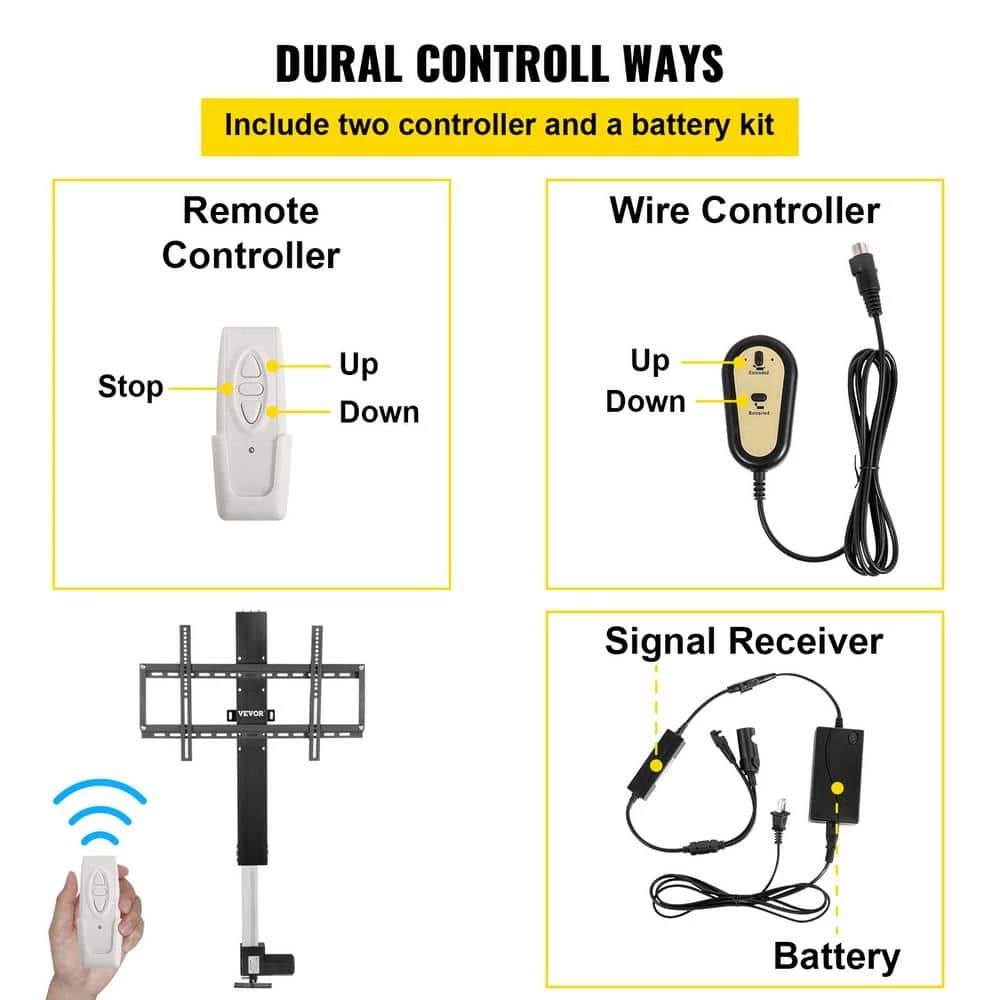 Motorized TV Lift Fit for Max 50 in. Motorized TV Mount with Remote Control Height Adjust 38-65 in. TV Lift Load 132 lb. by VEVOR 8 Motorized TV Lift Fit for Max 50 in. Motorized TV Mount with Remote Control Height Adjust 38-65 in. TV Lift Load 132 lb. by VEVOR - Image 6
