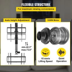 Motorized TV Lift Fit for Max 60 in. Motorized TV Mount Height Adjust 42 in. -73 in. TV Lift with Remote Load 132 lb. by VEVOR 12 Motorized TV Lift Fit for Max 60 in. Motorized TV Mount Height Adjust 42 in. -73 in. TV Lift with Remote Load 132 lb. by VEVOR -AC WORKS Shop vevor tv mounts dszj800mm60yc0001v1 4f 1000